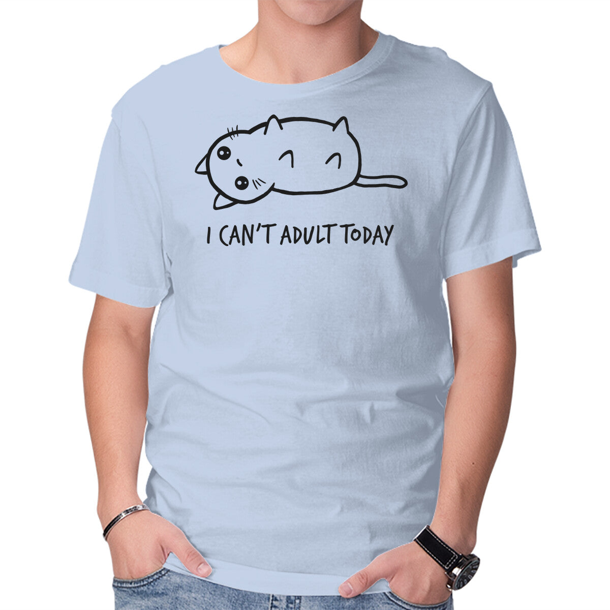 I Can't Adult Today – Cat Graphic T-Shirt in blue, product display