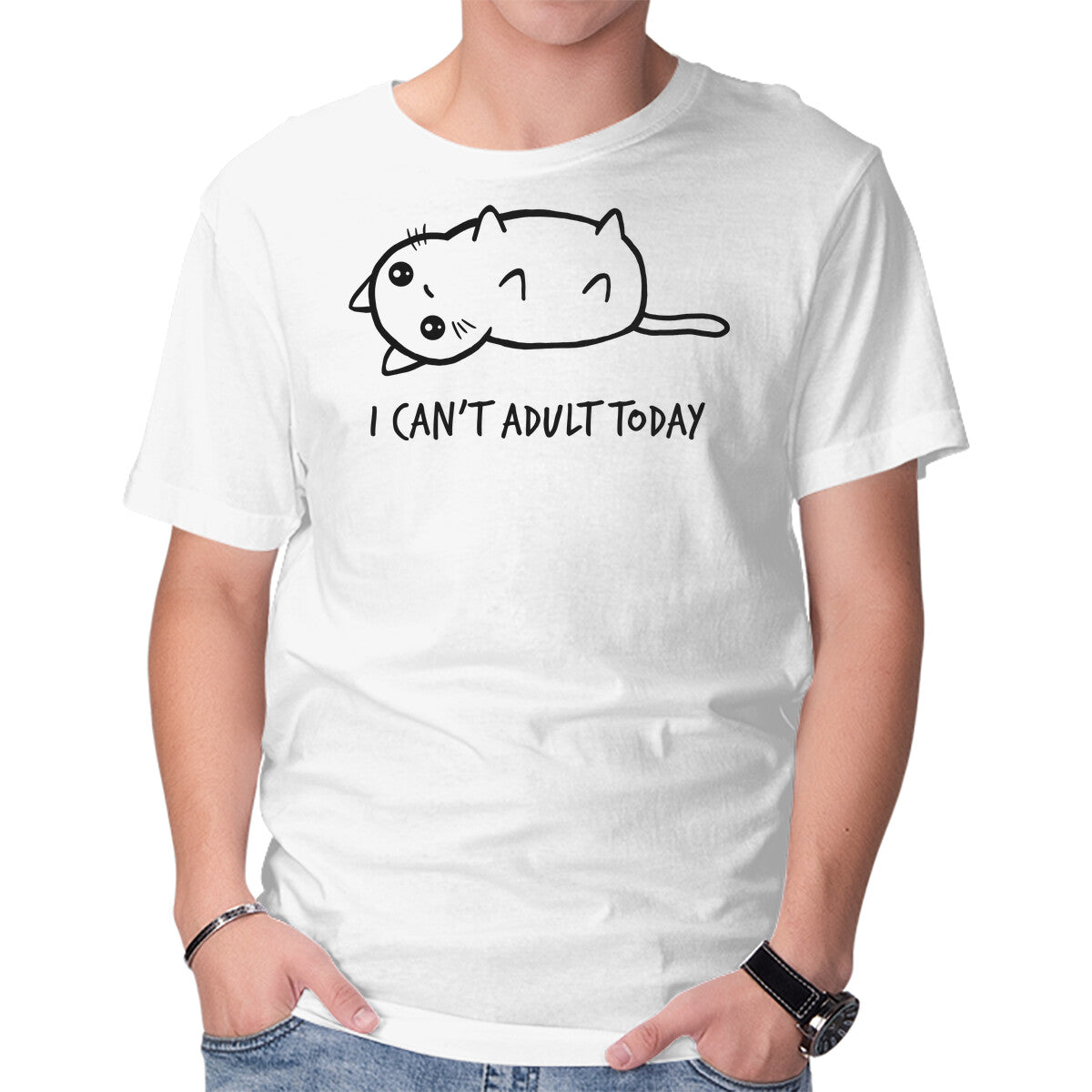 I Can't Adult Today – Cat Graphic T-Shirt in white, product display