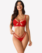 Lace Bra and Panty Set with Butterfly-Shaped Cutout