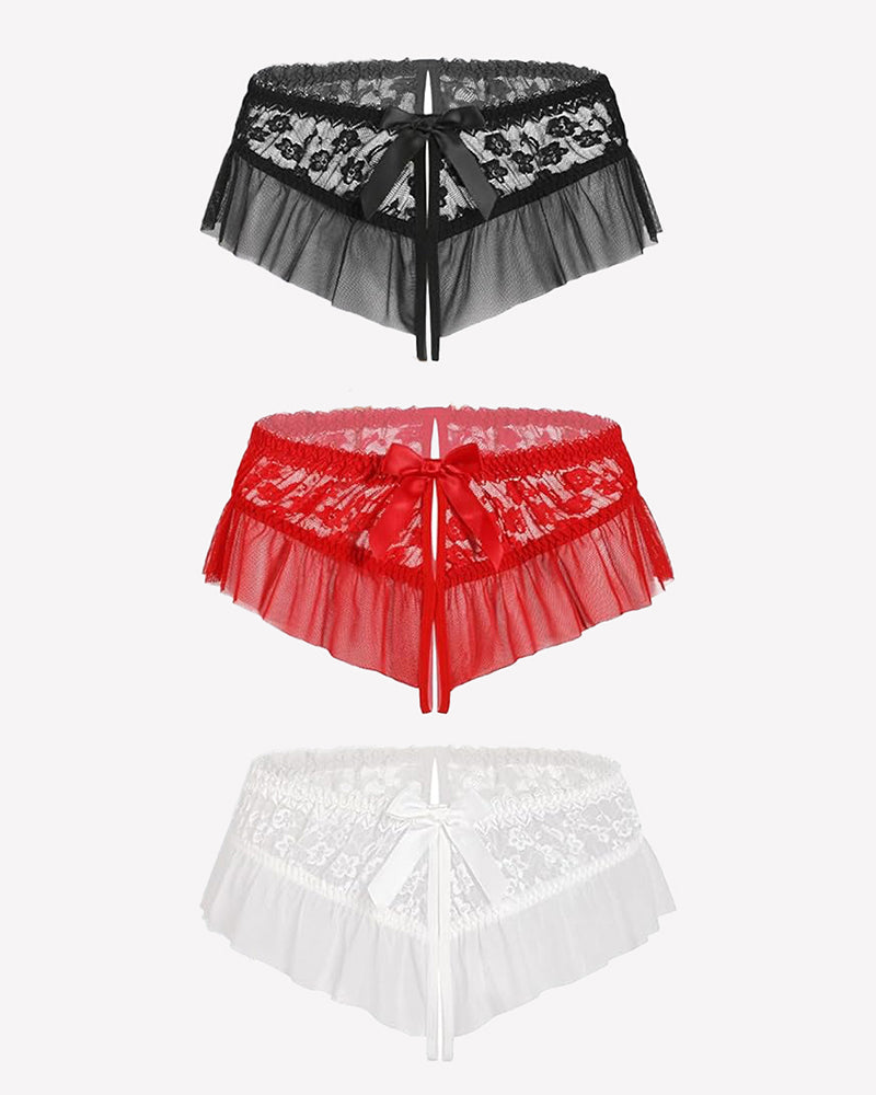 Floral Lace Briefs with Cute Bow
