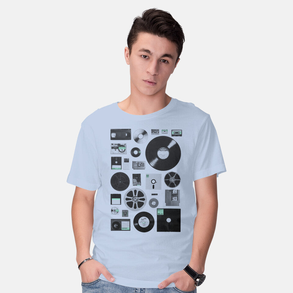 Model wearing blue Data Graphic T-Shirt