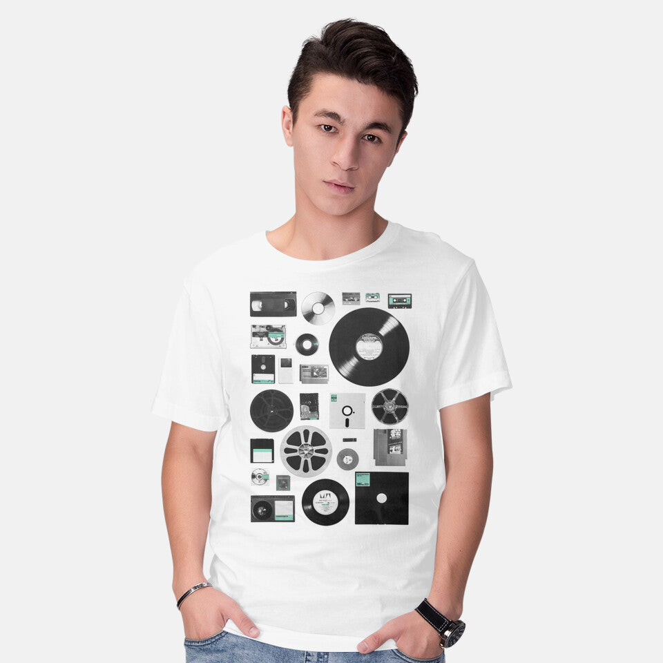 Model wearing white Data Graphic T-Shirt