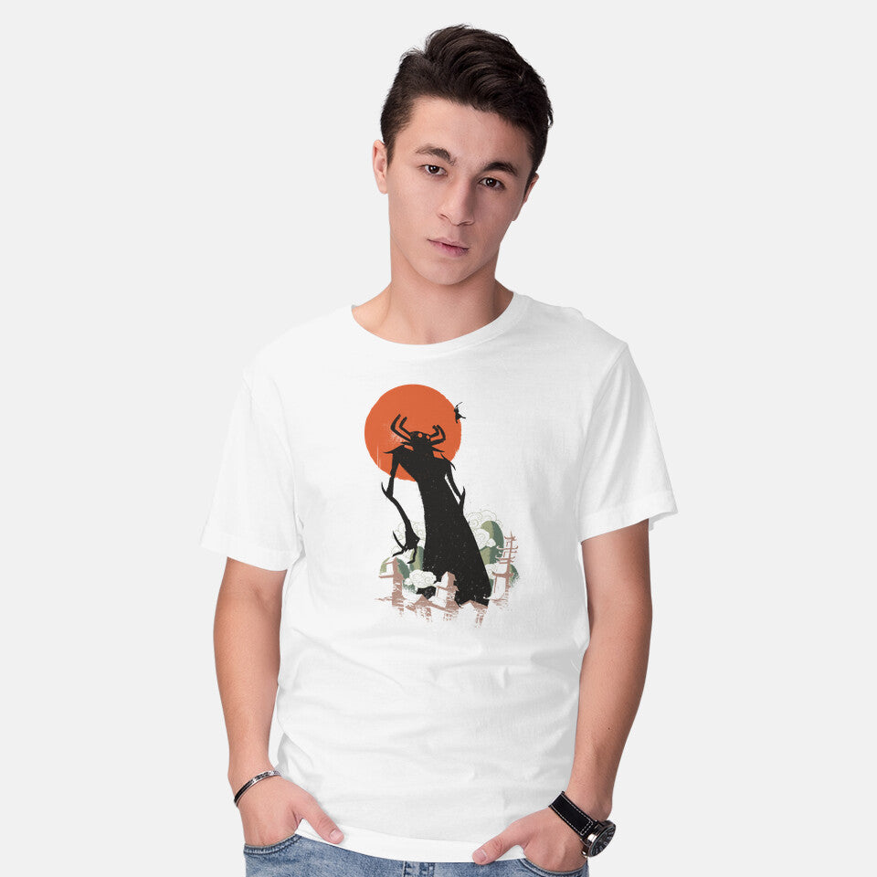 Model wearing white Deliverer of Darkness Graphic T-Shirt