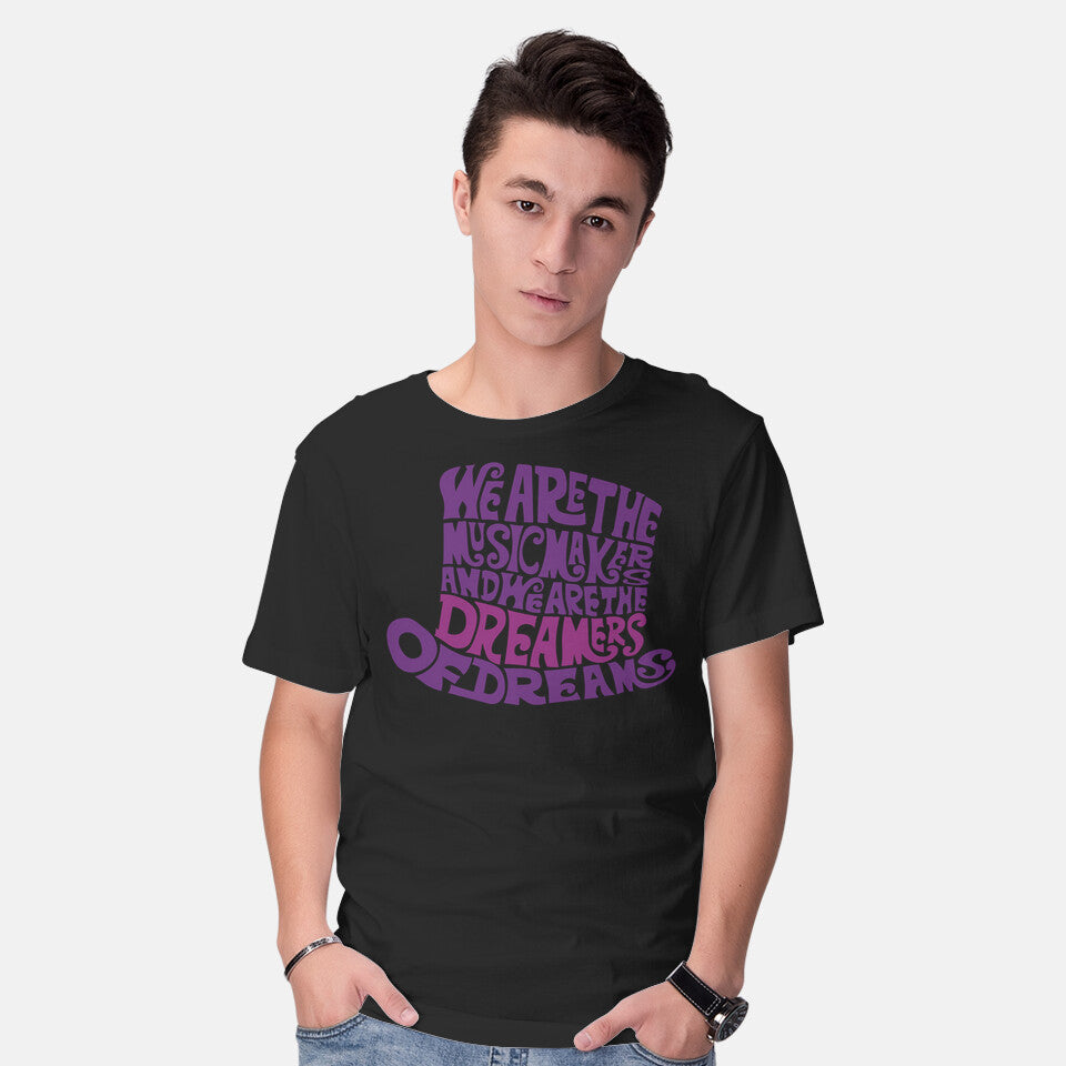 Model wearing black Dreamer of Dreams – Fantasy Graphic T-Shirt