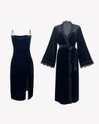 Deep V Neck Side Slit Velvet Dress & Robe