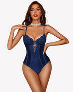Deep V Lace Teddy Snap Crotch Bodysuit