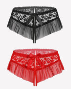 Floral Lace Briefs with Cute Bow