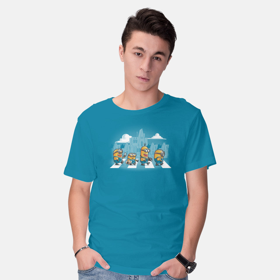 Model wearing turquoise Yellow Road – Movie Graphic T-Shirt