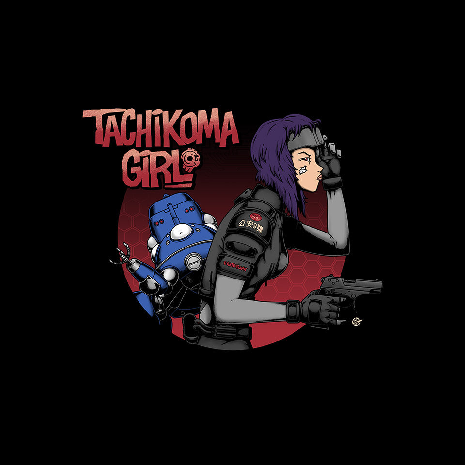 Robot Girl – Anime Graphic T-Shirt design artwork for black graphic T-shirt