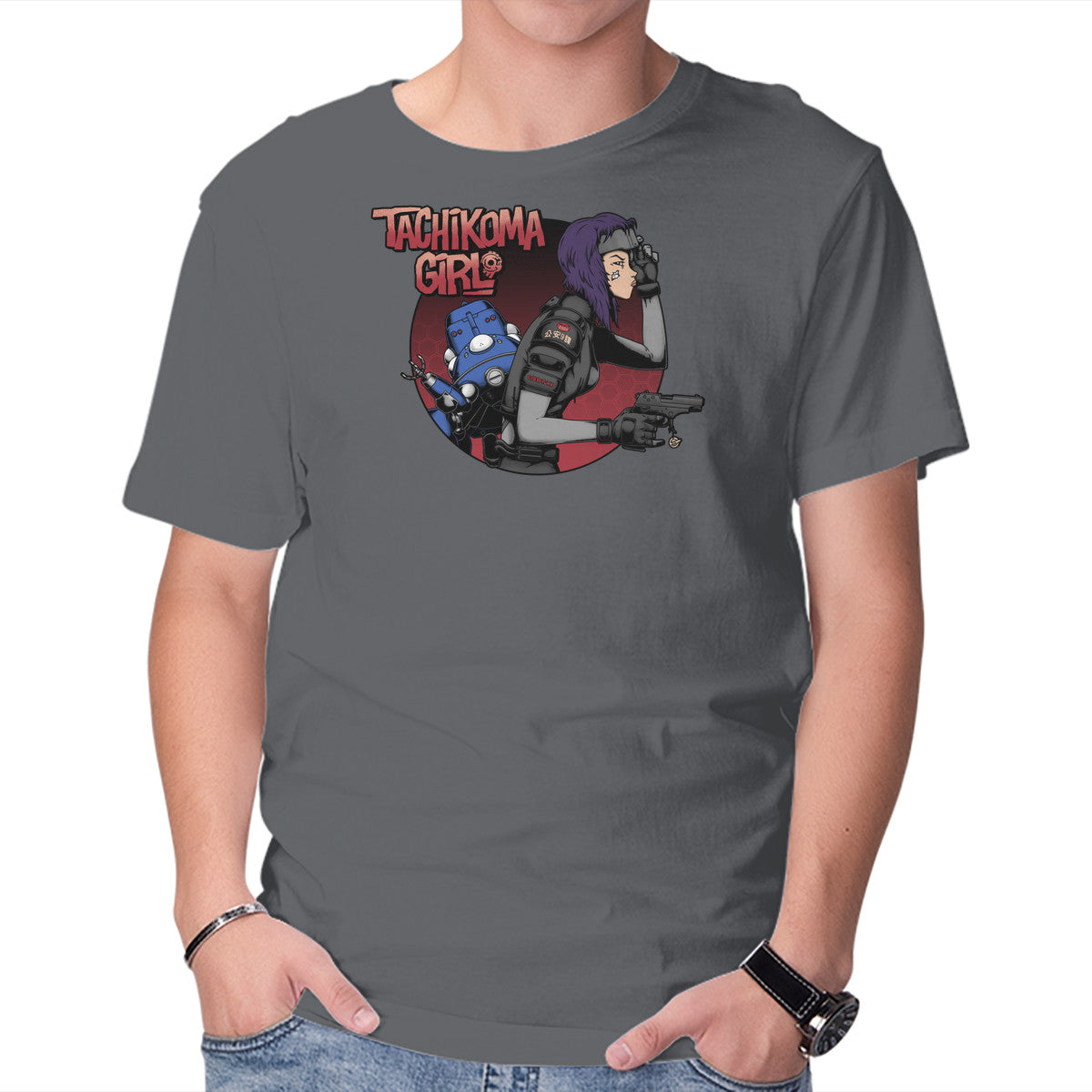 Robot Girl – Anime Graphic T-Shirt in charcoal, product display