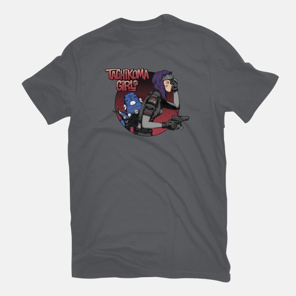 Robot Girl – Anime Graphic T-Shirt in charcoal, flat-lay product view
