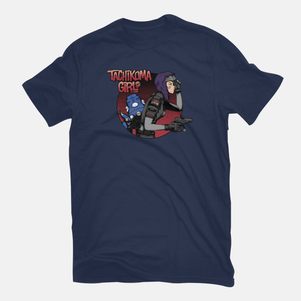 Robot Girl – Anime Graphic T-Shirt in navy, flat-lay product view