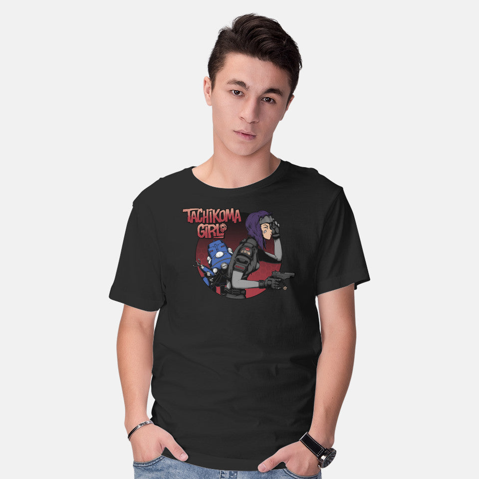 Model wearing black Robot Girl – Anime Graphic T-Shirt