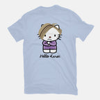 Hello Karen – Funny Graphic T-Shirt in blue, flat-lay product view