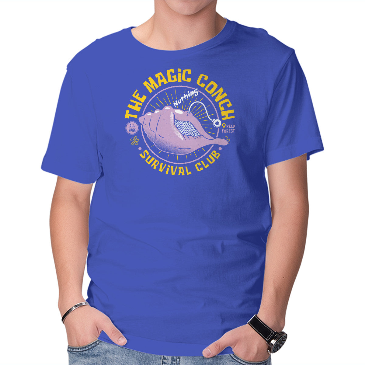 All Hail – Funny Graphic T-Shirt in royal blue, product display