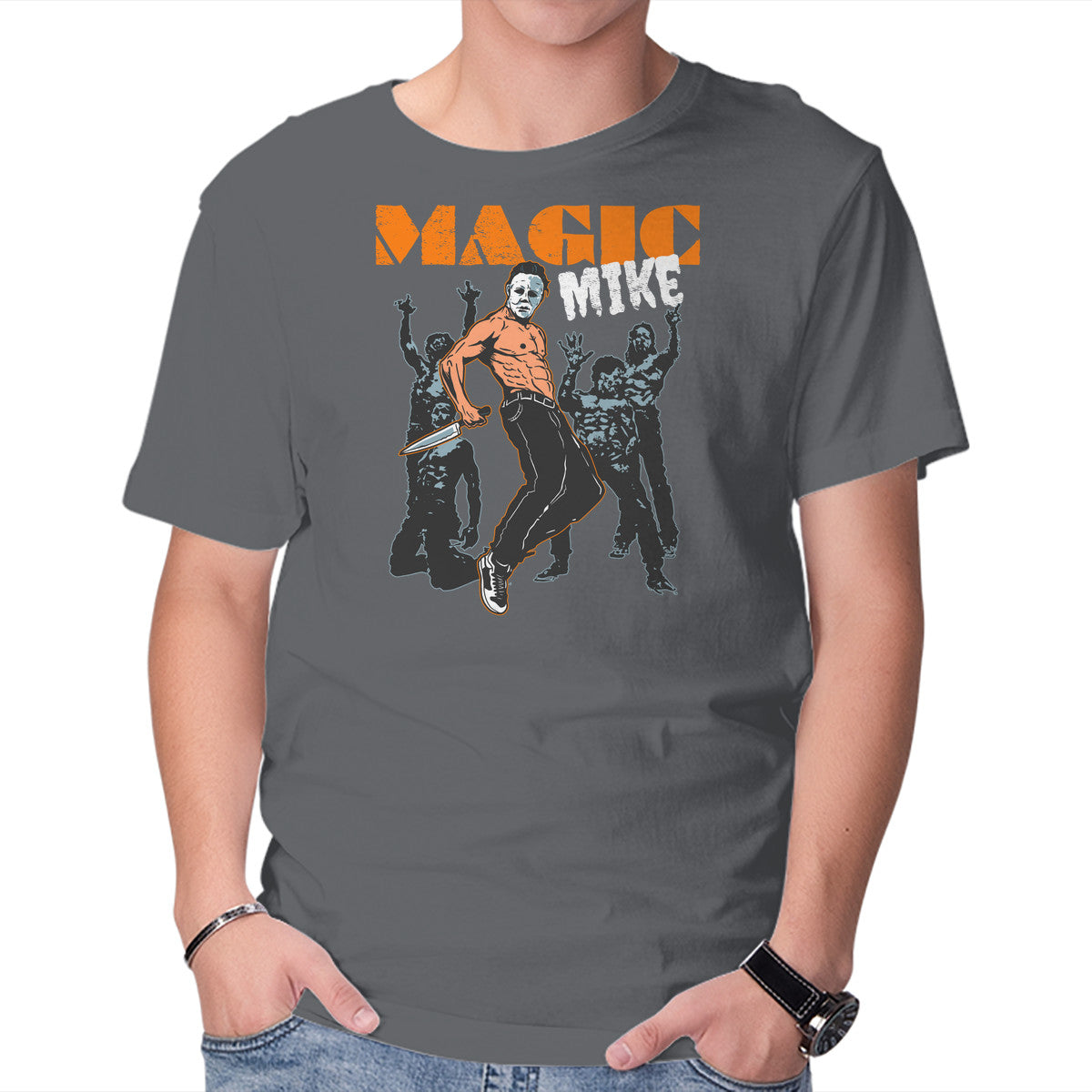 Magic Mike – Funny Graphic T-Shirt in charcoal, product display