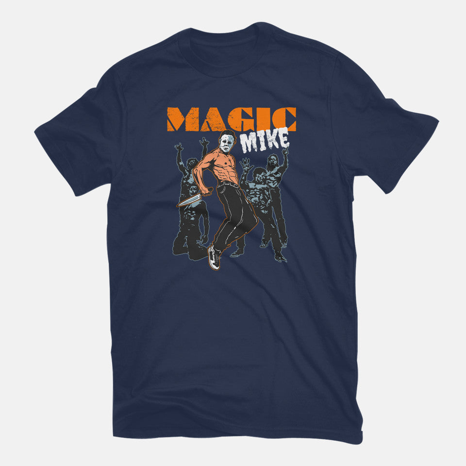 Magic Mike – Funny Graphic T-Shirt in navy, flat-lay product view