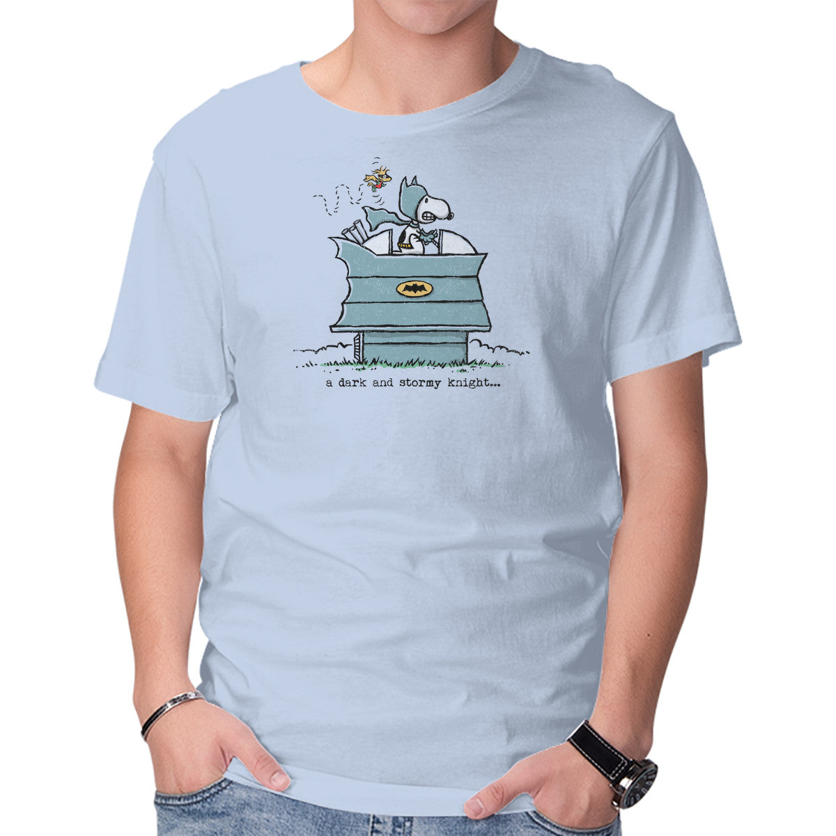 A Dark And Stormy Knight – Dog Graphic T-Shirt in blue, product display