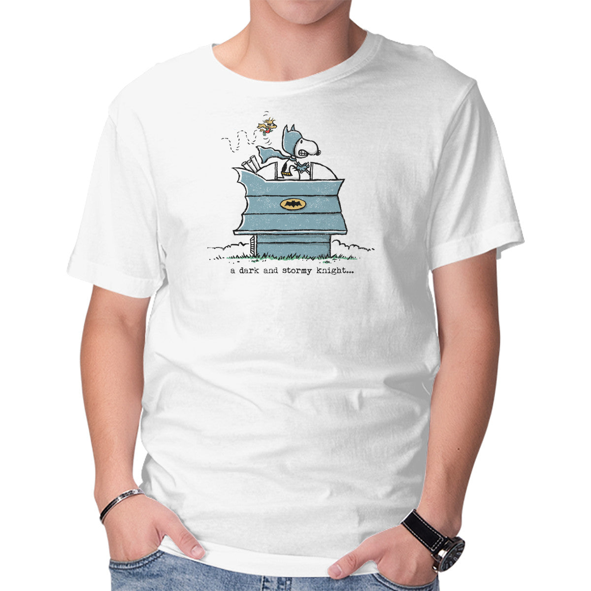 A Dark And Stormy Knight – Dog Graphic T-Shirt in white, product display