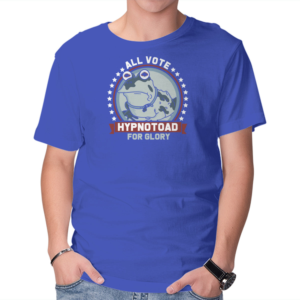 Vote for Glory – Sci-Fi Graphic T-Shirt in royal blue, product display