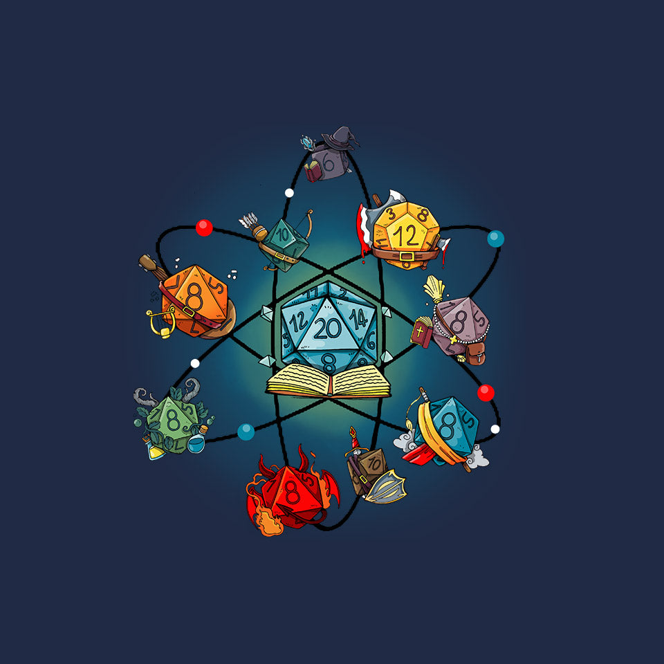 Chemical Dice – Gaming Graphic T-Shirt design artwork for navy graphic T-shirt