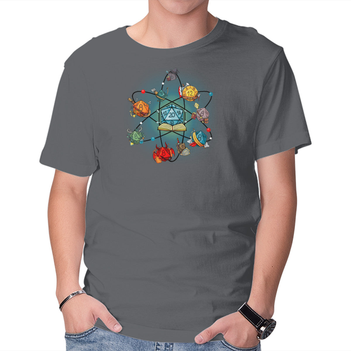 Chemical Dice – Gaming Graphic T-Shirt in charcoal, product display