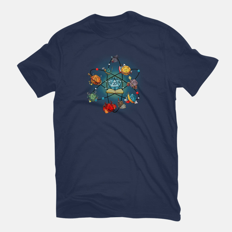 Chemical Dice – Gaming Graphic T-Shirt in navy, flat-lay product view