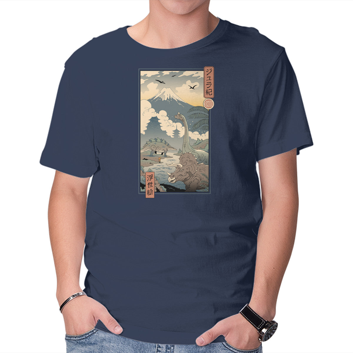 Jurassic Ukiyo-e 2 – Movie Graphic T-Shirt in navy, product display