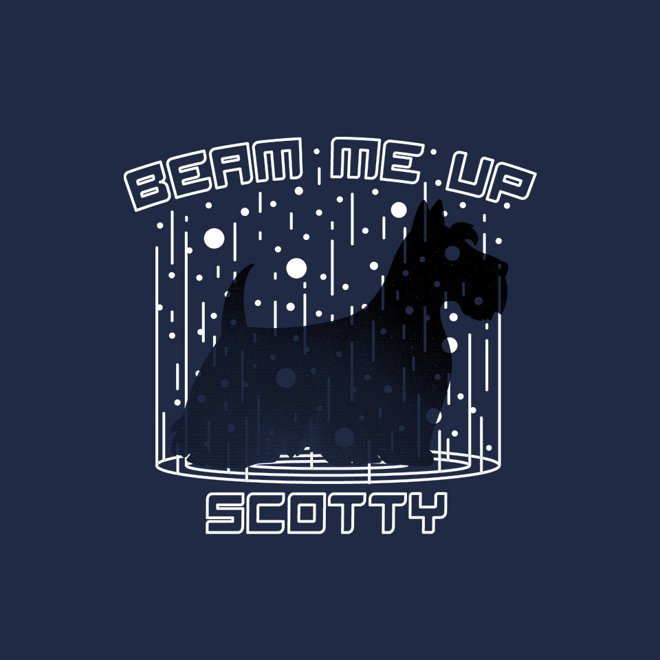 Beam Me Up – Dog Graphic T-Shirt design artwork for navy graphic T-shirt