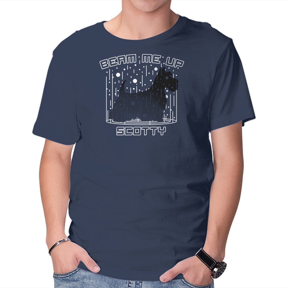 Beam Me Up – Dog Graphic T-Shirt in navy, product display