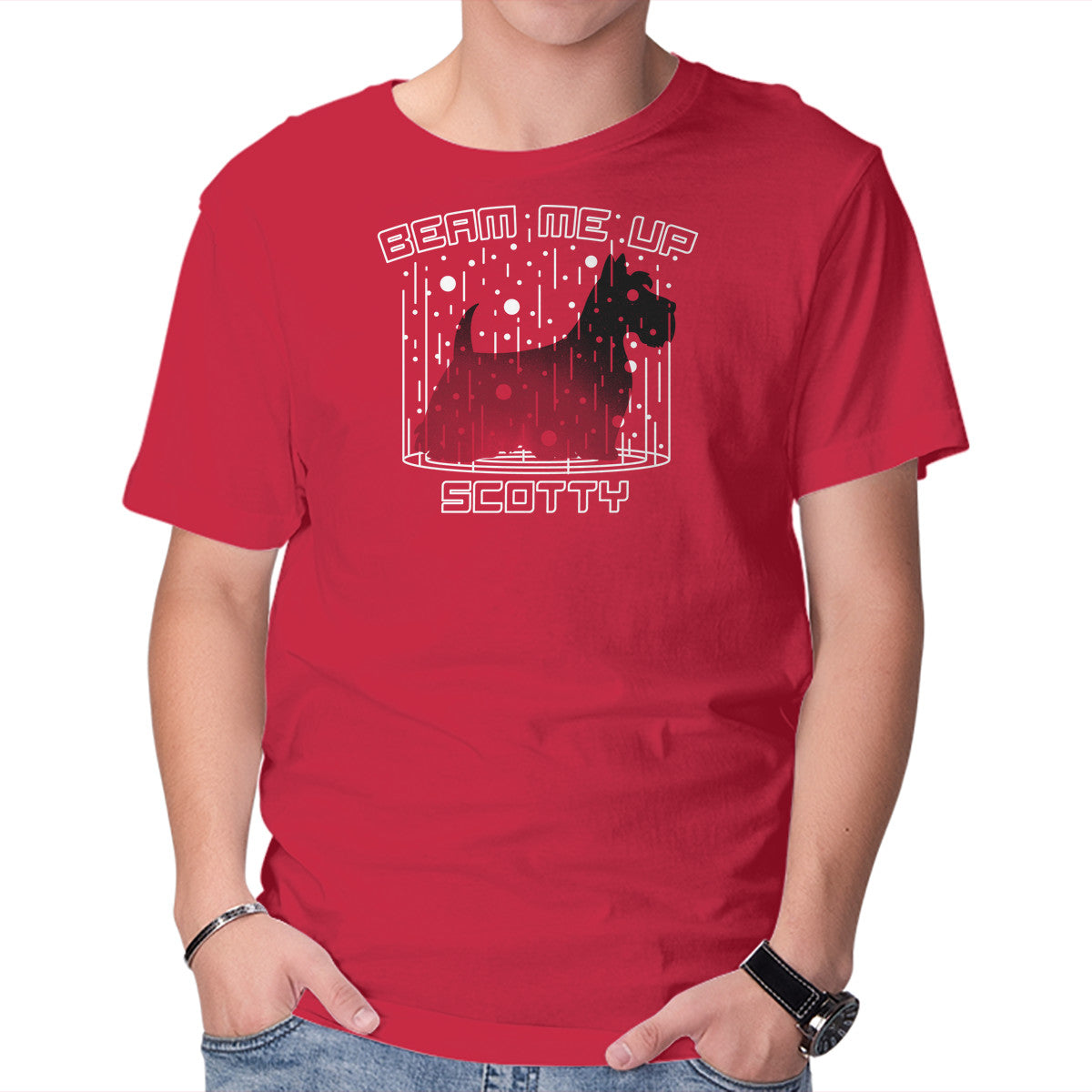 Beam Me Up – Dog Graphic T-Shirt in red, product display