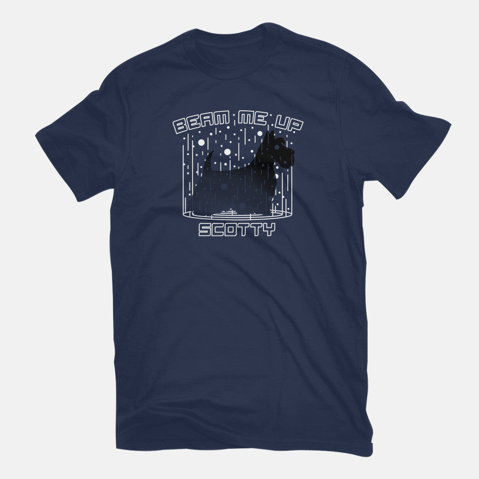 Beam Me Up – Dog Graphic T-Shirt in navy, flat-lay product view