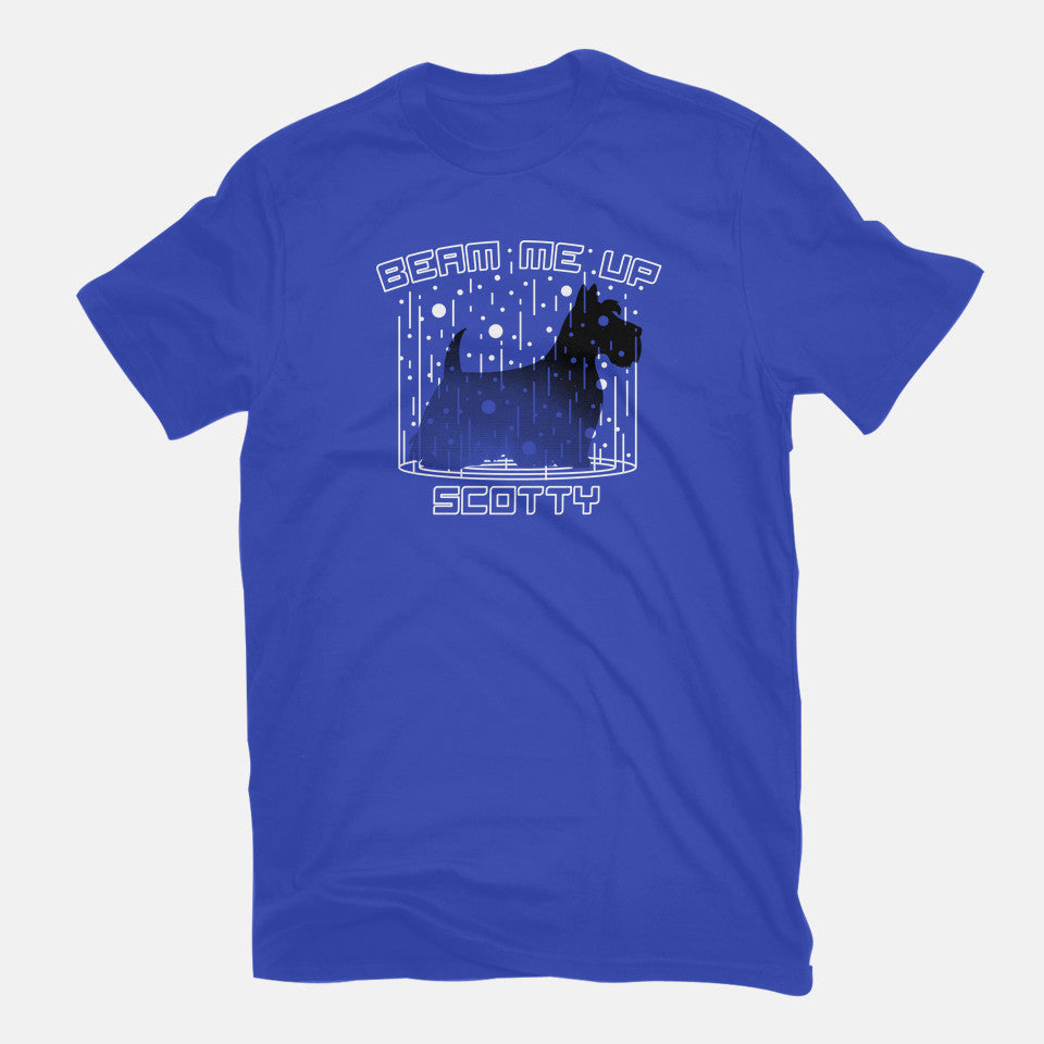 Beam Me Up – Dog Graphic T-Shirt in royal blue, flat-lay product view