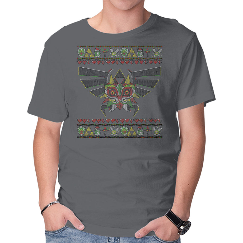 Merry Maskmas Graphic T-Shirt in charcoal, product display