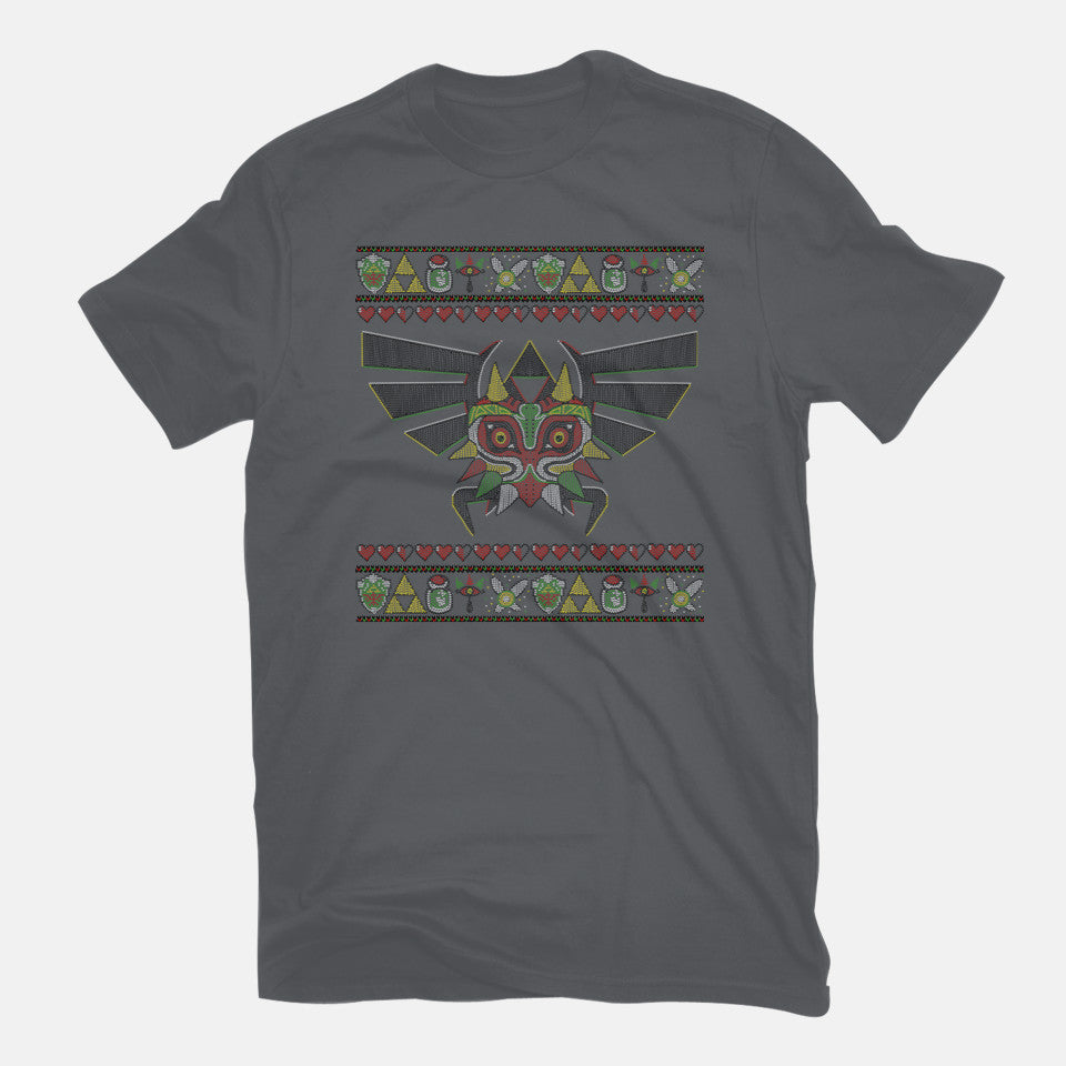 Merry Maskmas Graphic T-Shirt in charcoal, flat-lay product view