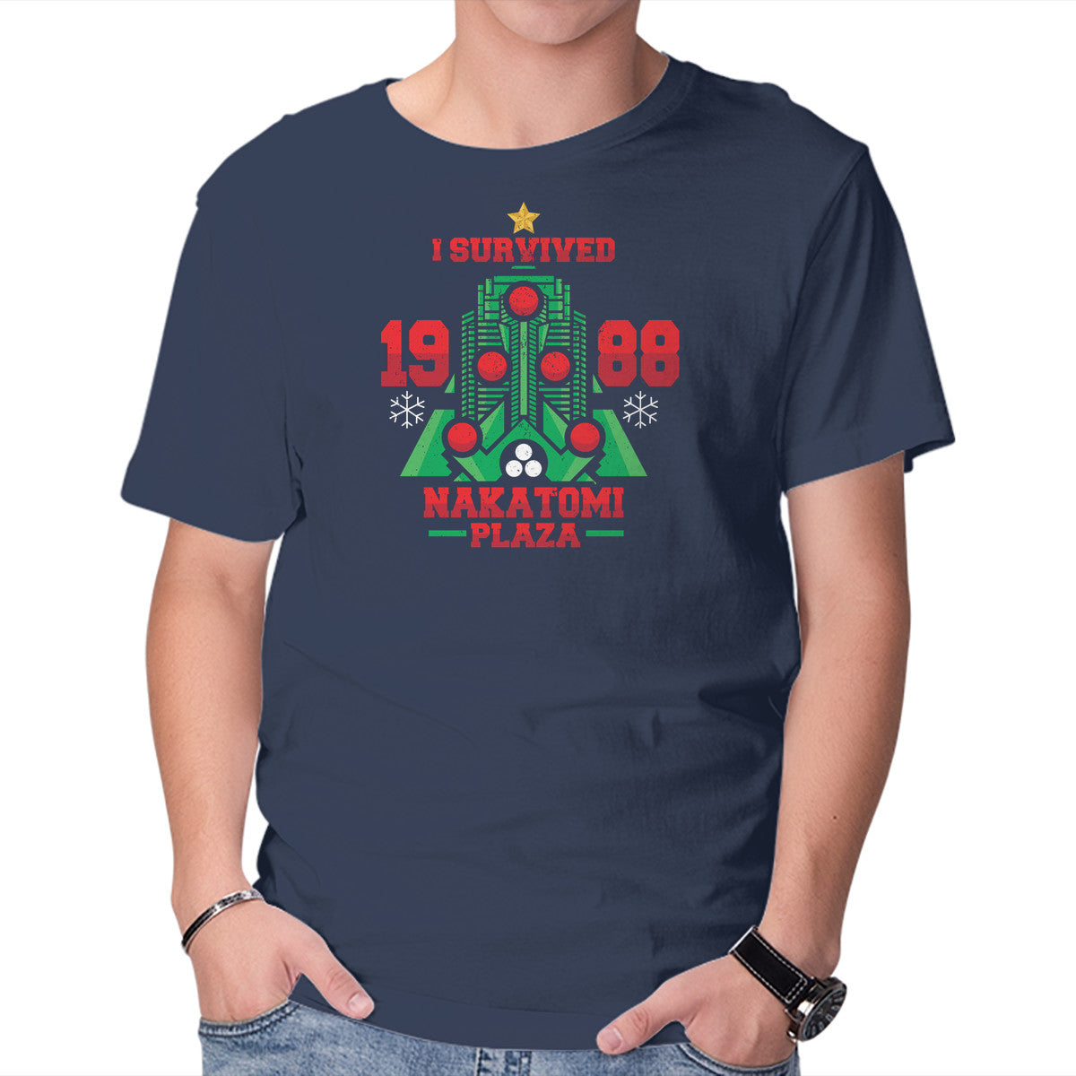 I Survived the Plaza – Movie Graphic T-Shirt in navy, product display