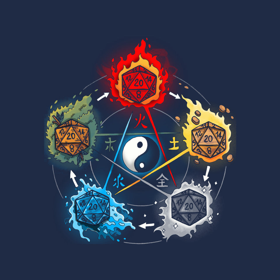 Dice Elements – Gaming Graphic T-Shirt design artwork for navy graphic T-shirt