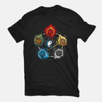 Dice Elements – Gaming Graphic T-Shirt in black, flat-lay product view