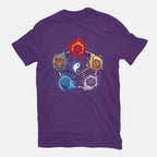 Dice Elements – Gaming Graphic T-Shirt in purple, flat-lay product view