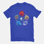 Dice Elements – Gaming Graphic T-Shirt in royal blue, flat-lay product view