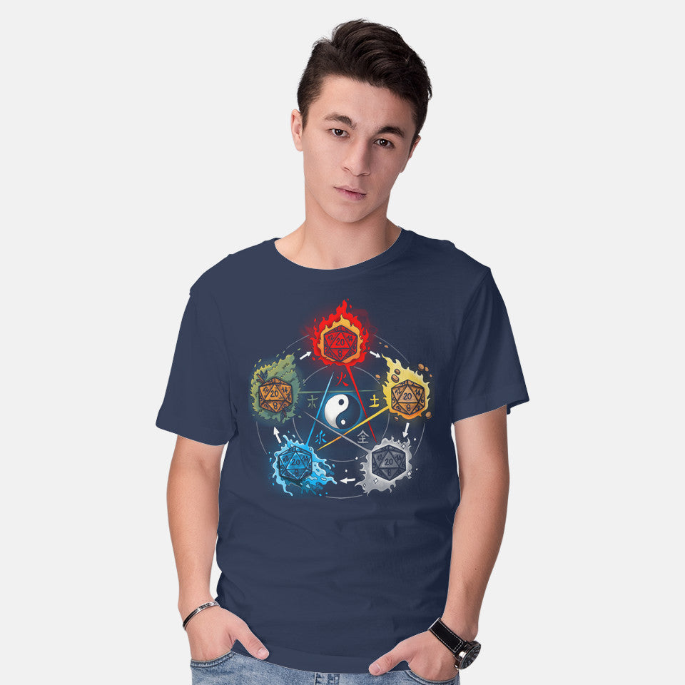Model wearing navy Dice Elements – Gaming Graphic T-Shirt