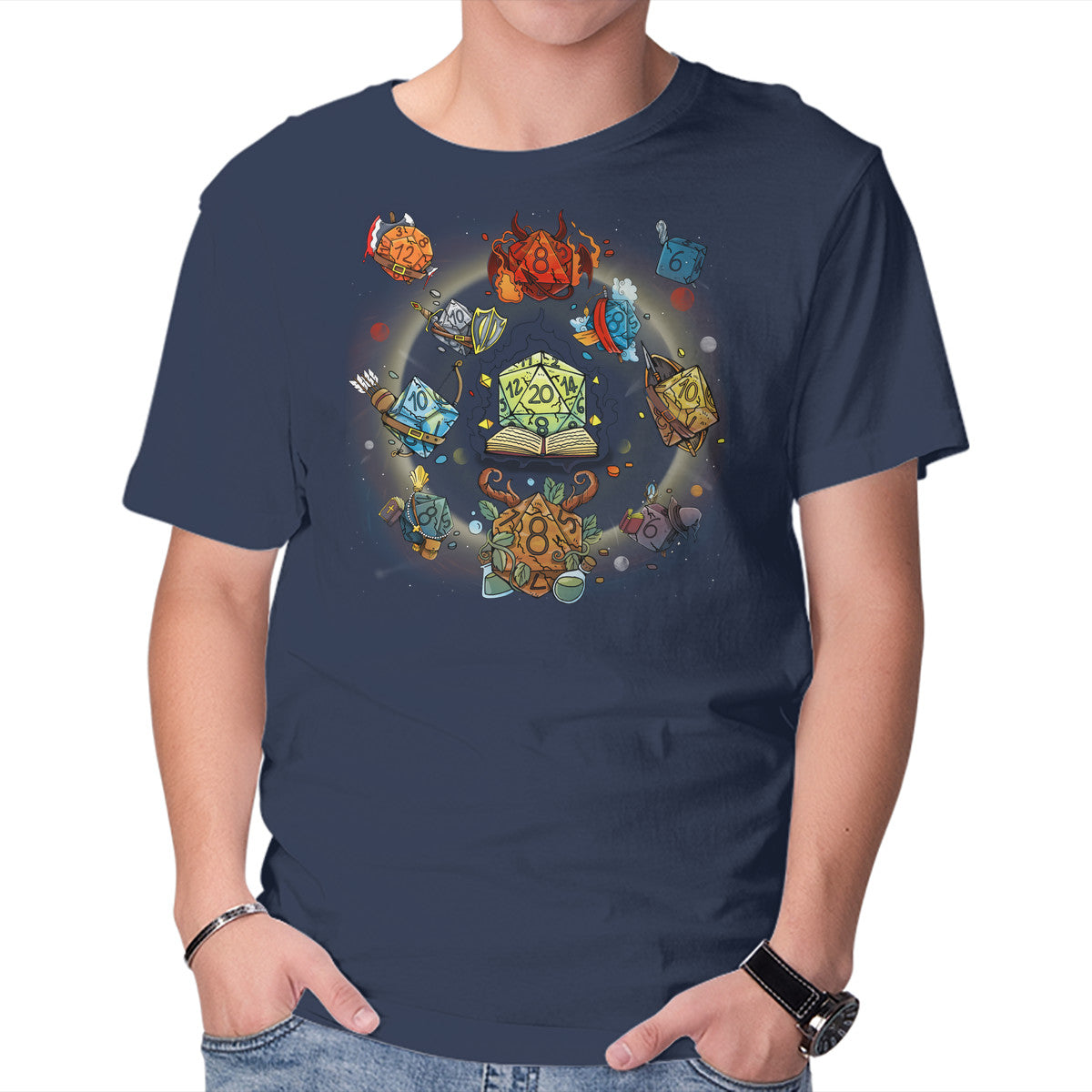 Black Hole Dice – Gaming Graphic T-Shirt in navy, product display