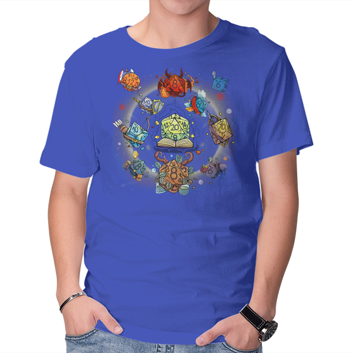 Black Hole Dice – Gaming Graphic T-Shirt in royal blue, product display