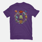 Black Hole Dice – Gaming Graphic T-Shirt in purple, flat-lay product view