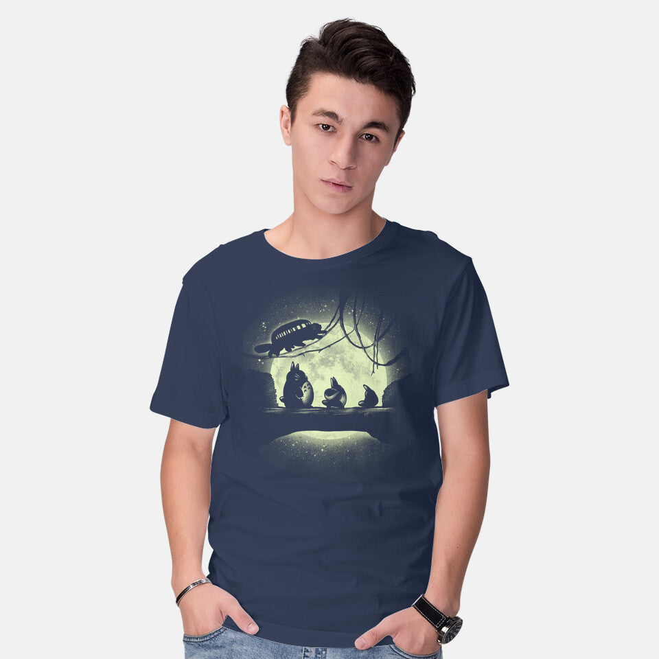 Model wearing navy Forest Keepers – Anime Graphic T-Shirt