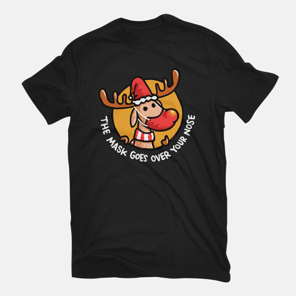 The Mask Goes Over Your Nose – Animal Graphic T-Shirt in black, flat-lay product view