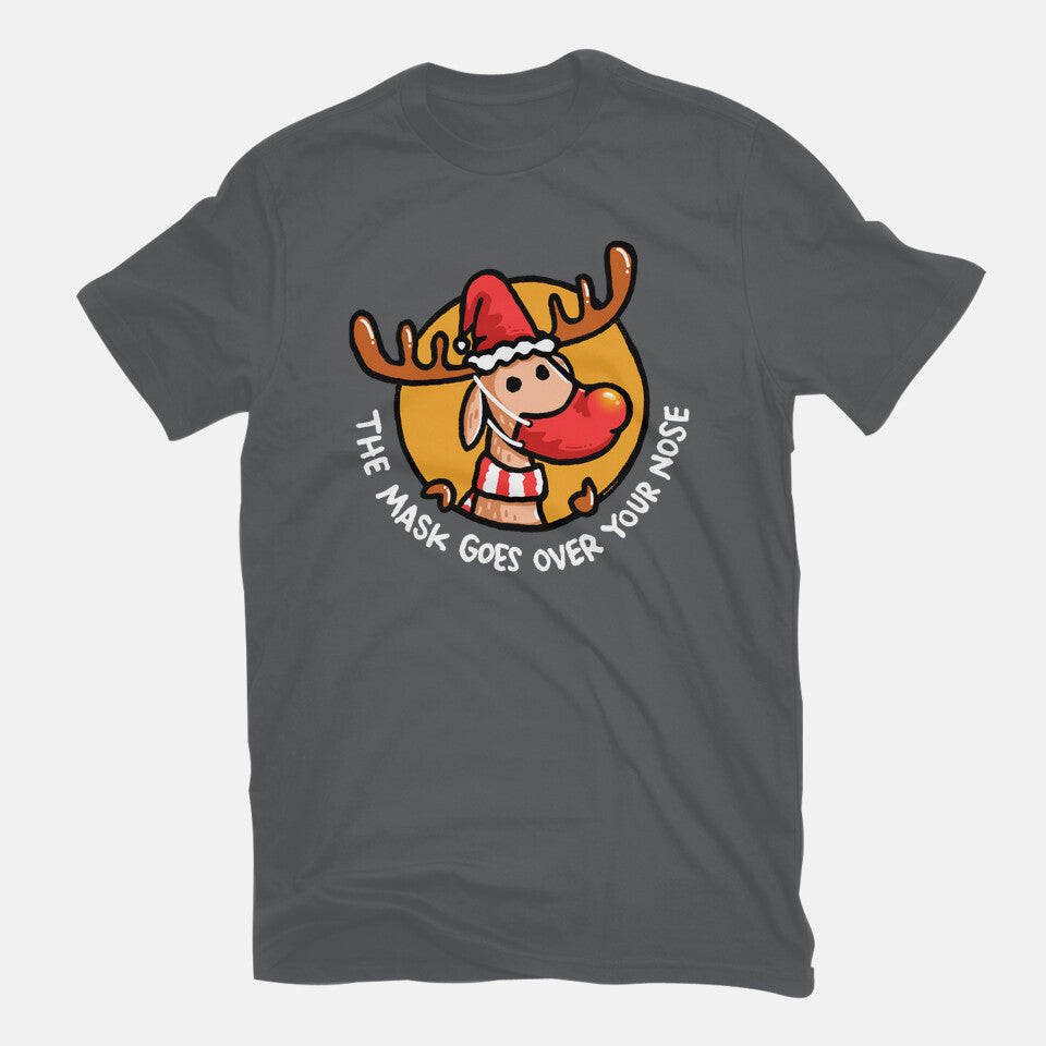 The Mask Goes Over Your Nose – Animal Graphic T-Shirt in charcoal, flat-lay product view