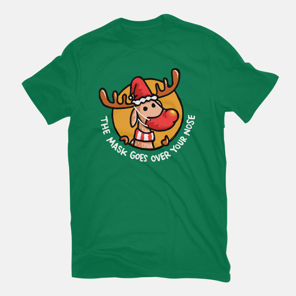 The Mask Goes Over Your Nose – Animal Graphic T-Shirt in green, flat-lay product view