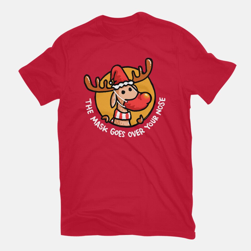 The Mask Goes Over Your Nose – Animal Graphic T-Shirt in red, flat-lay product view