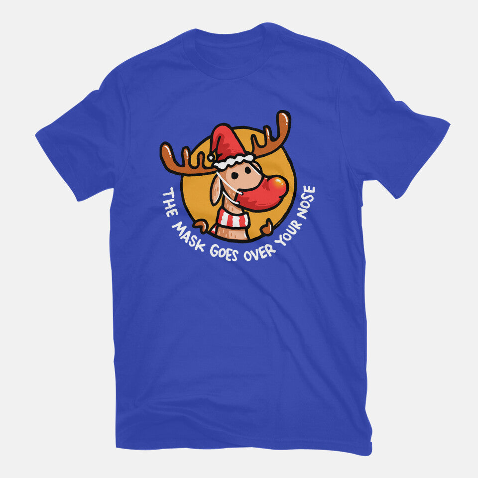 The Mask Goes Over Your Nose – Animal Graphic T-Shirt in royal blue, flat-lay product view